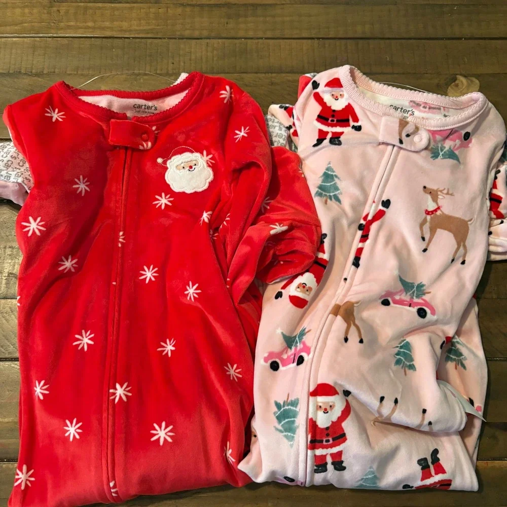 Carters Toddler 2T Christmas Fleece Foot PF  4 Pack Santa Red Pink 6T943310